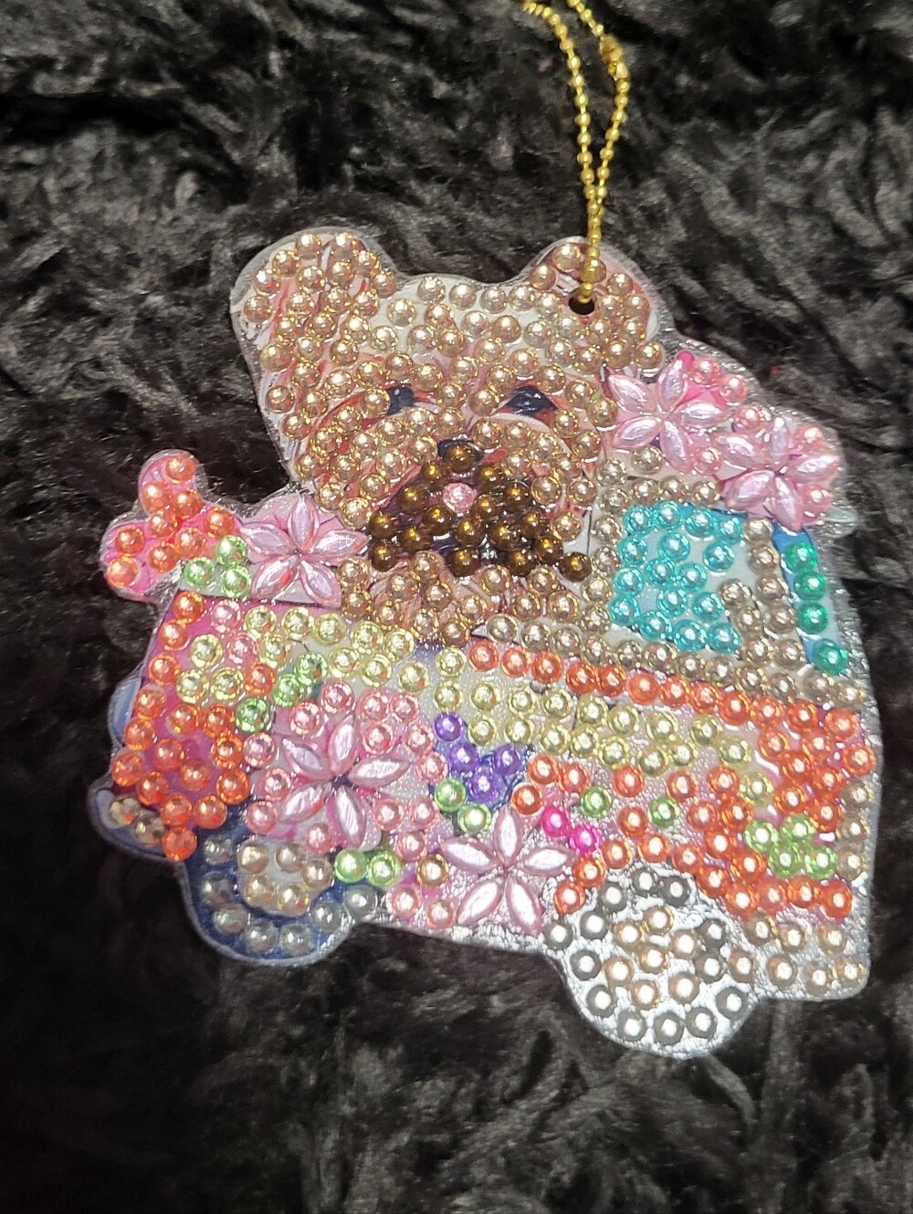 Embellished Puppy Keychain Charm - Multicolor Rhinestone Accent